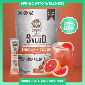 Salud 2-in-1 Energy Drink Powder + Focus, Paloma, Organic Caffeine, B6 & B12, L-Theanine, Vegan, Non-GMO, Gluten Free Beverage Sugar 90g - Dietary, Healthcare