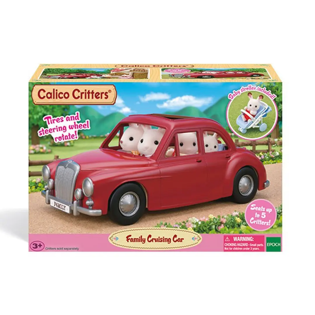 Calico Critters Family Cruising Car Doll Toy Vehicle - Convertible with Stroller Function, Adjustable Handles, Removable Roof, Driving Feature for Kids’ Outings