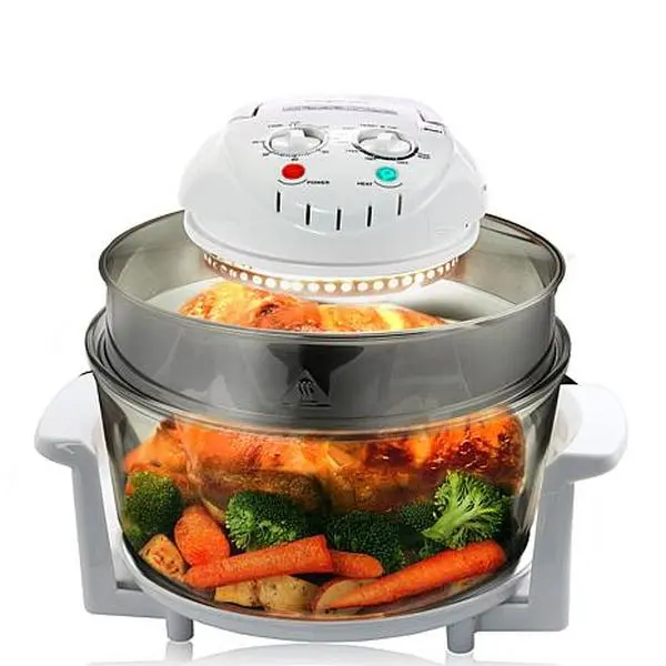 MegaChef Multipurpose Countertop 14.25 Inch Halogen Oven Air Fryer/Rotisserie/Roaster in White MegaChef Multipurpose Countertop 14.25 Inch Halogen Oven Air Fryer/Rotisserie/Roaster in White