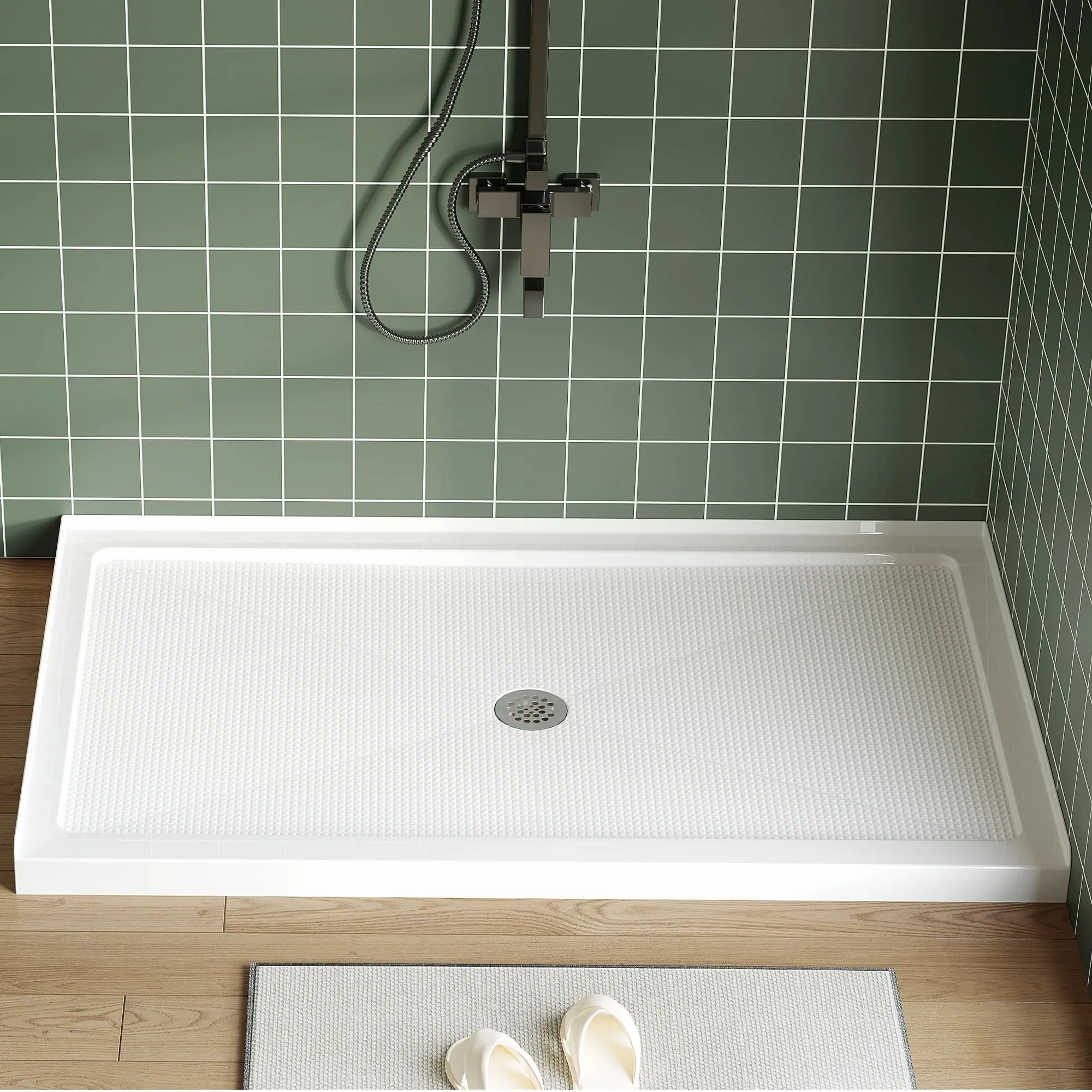 Garvee 60x36 Shower Base with Solid Structural Support, Premium Anti-Clog & Non-Rust Drain System, Leak-Proof Pan, and Non-Yellowing Surface for Durable Bathroom Installation