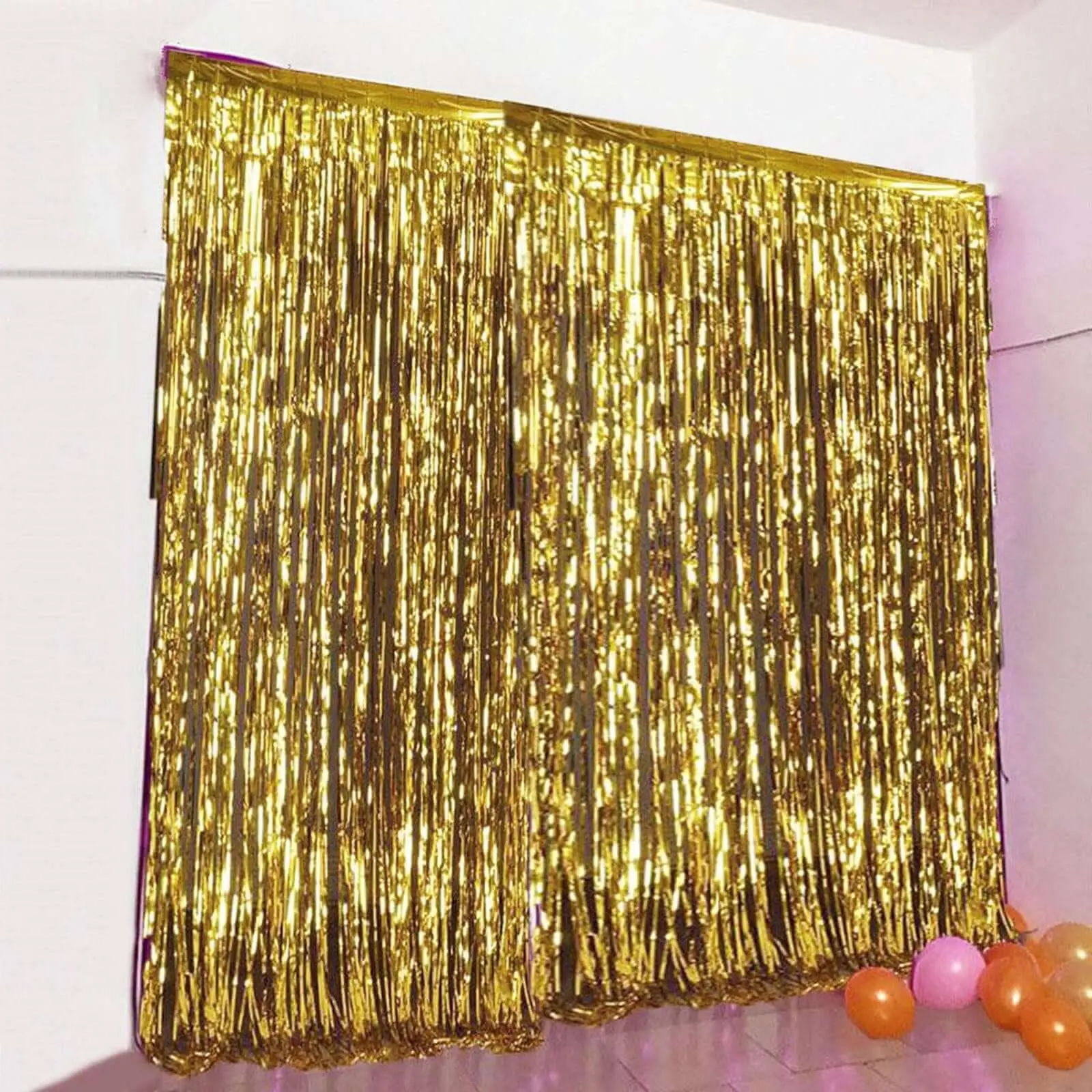 8ft Gold Metallic Tinsel Foil Fringe Curtain - Festive Party Backdrop & Banner for Home Festive & Party Supplies, Fringe Curtain Festive Backdrops & Banners