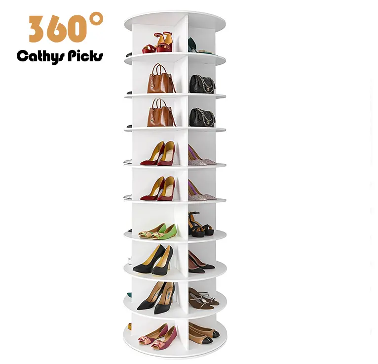 Rotating Shoe Rack Tower, Spinning Shoe Display Lazy Susan, Revolving 360 Shoe Rack Storage Round Carousel, Vertical Handbag Rotate Shoes Closet Organization