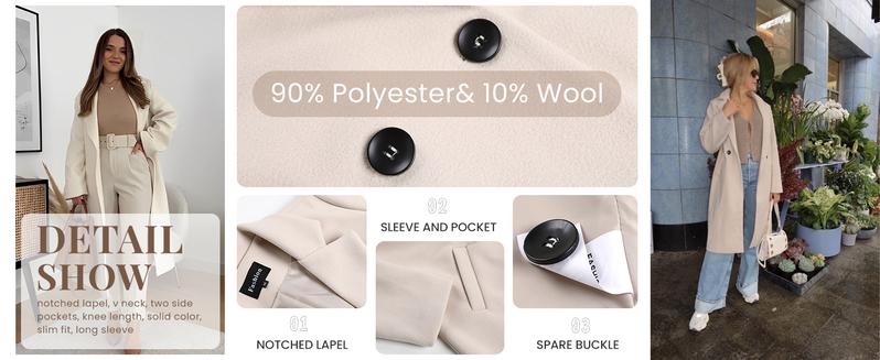 Tanming Women's Knee-length Overcoat Casual Notch Lapel Single-Breasted Wool-blend Peacoat Trench Coat Womenswear Outerwear Jackets for Spring Fall Winter Tanming Women's Knee-length Overcoat Casual Notch Lapel Single-Breasted Wool-blend Peacoat Trench Coat Womenswear Outerwear Jackets for Spring Fall Winter