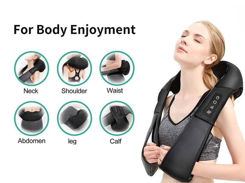 Medcursor Neck & Shoulder Massager with Heat Shiatsu 16 Deep-Kneading Nodes Adjustable Intensity Portable for Muscle Relaxation Ideal Christmas Gift