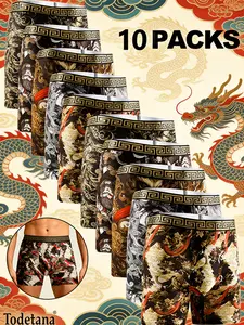 10-Pack Men’s All Over Print Boxer Briefs – Soft Breathable Stretch Underwear for Gym, Sports, Lounge, Everyday Comfort, Quick Dry, Travel, Adult Men & Teens