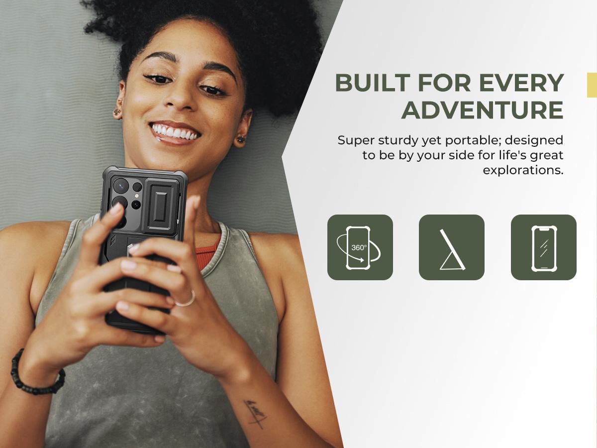 Dexnor for Samsung Galaxy S25 Ultra/S25 Plus/S25/S25 Edge Case with Built-in Slide Camera Cover & Screen Protector & Kickstand, Heavy-Duty Shockproof Rugged Case Full-Body Bumper Cover