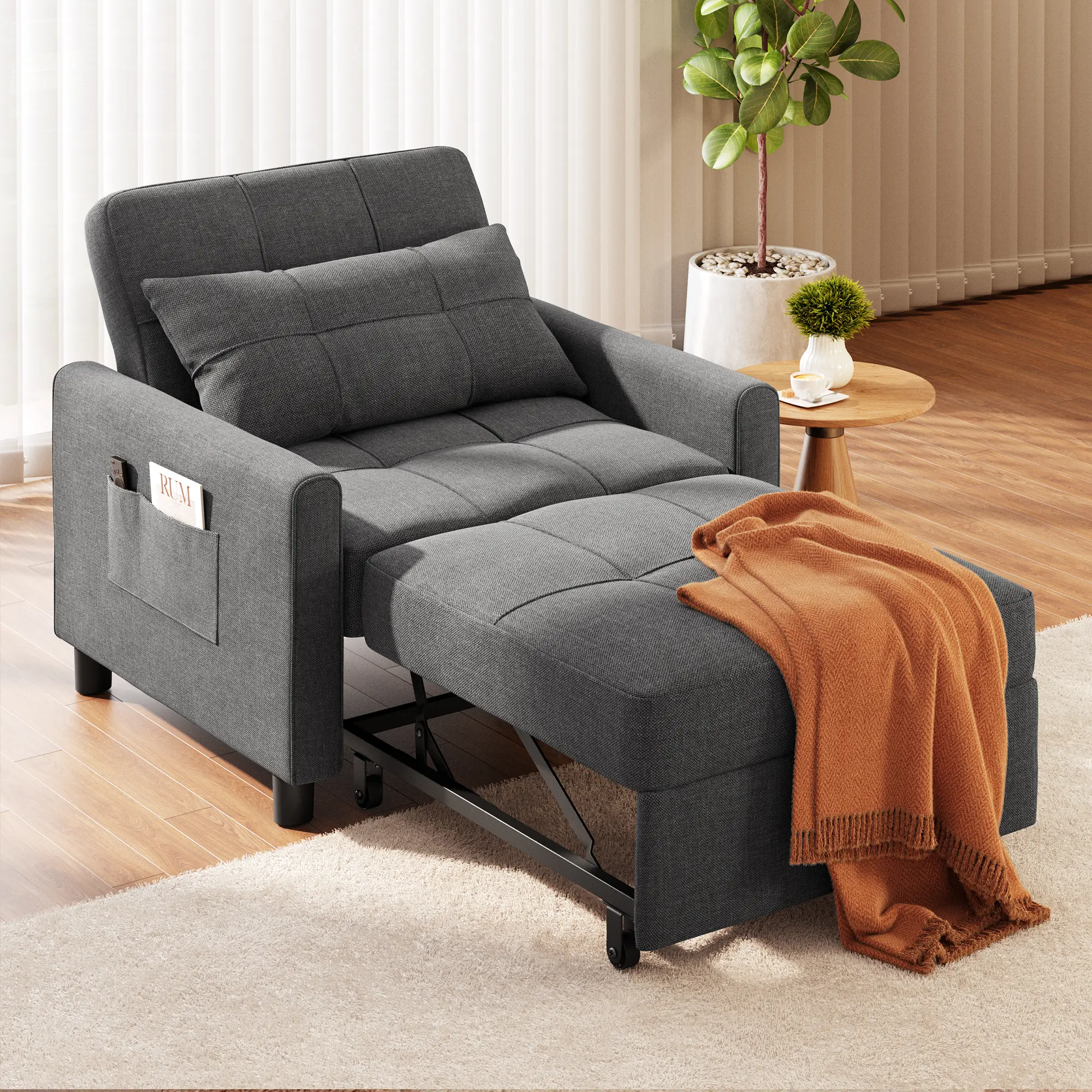 Gizoon Sofa Bed Chair 3 in 1 Convertible Pullout Single Sleeper Chair Bed with Adjustable Backrest Spacious Multifunctional Sofa Couches for Living Room Bedroom Apartment,dorm essentials,home decor