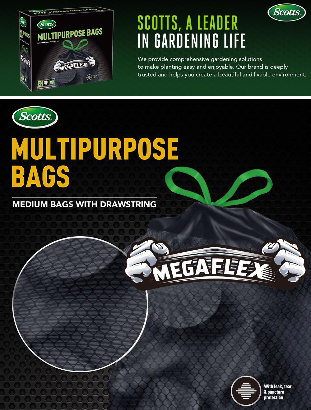 Scotts 33 Gallon  Disposable Non-Rip Black Large Drawstring Garbage Bags, Suitable for Large Kitchen Garbage Cans, Super Strong  Industrial, Garden, Home, Cleaning Supplies - Durable, Leak-proof, Easy to Use Trash bag