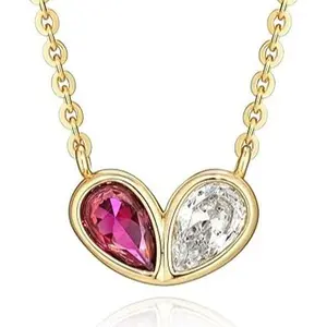 Fettero Gold Heart Necklace for Women  Gold Plated Dainty Crystal Cubic Zircon Handmade Heart Love Necklace Jewelry Gift Gold Pendant