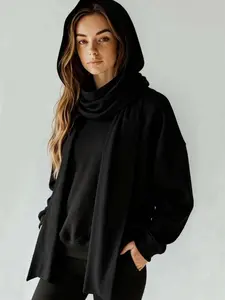 Guardian Faraday Hood Scarf Unisex EMF Protection - Stylish Black Hooded Sweatshirt with Built-in Scarf for Enhanced EMF Defense