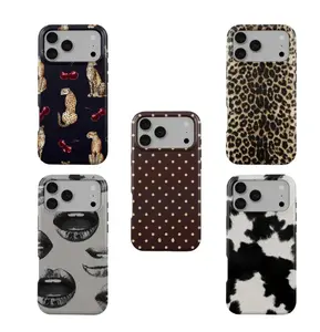 Burga Aesthetic Phone Case – Chic Cheetah Cherry Print, Leopard Pattern, Brown Polka Dots, Artistic Lips & Cow Print – Stylish Protective Cover for iPhone 17/16/15/14/13/12/11 Pro Max & Samsung Galaxy gift for her
