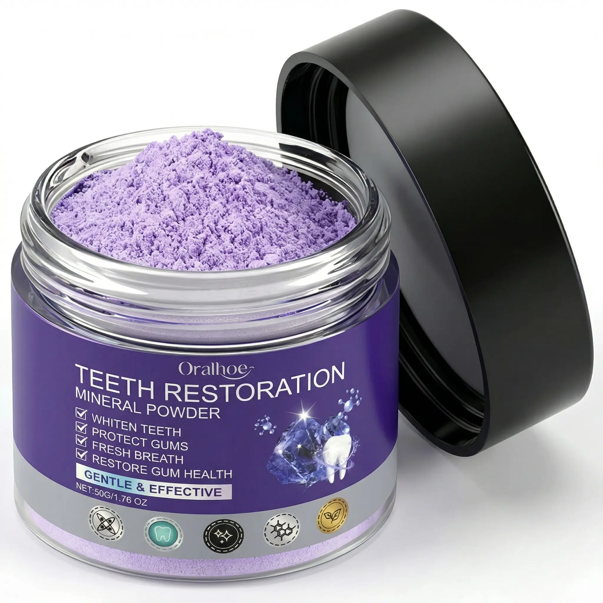 Hydroxyapatite Teeth Whitening Powder, Purple Mineral Tooth Powder for Yellow Teeth, Gentle Peroxide-Free Oral Care, Fresh Breath & Daily Gum Support