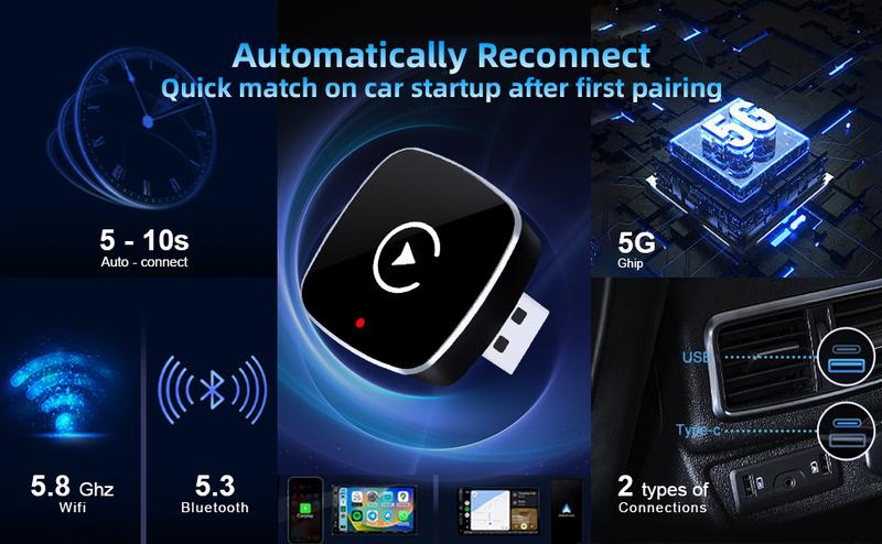 Mini Wireless Apple CarPlay Adapter, for both Apple and Android,converts wired to wireless, suitable for factory wired CarPlay cars from 2016+