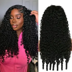 [3 IN 1 Half Wig]Half Wig Burmese Curly Wig for Women Wear Go Glueless Wigs Fiber Hair 3 In 1 Seamless Flip Wig Hairline Beginner Friendly with Spiral End Natural Black Color
