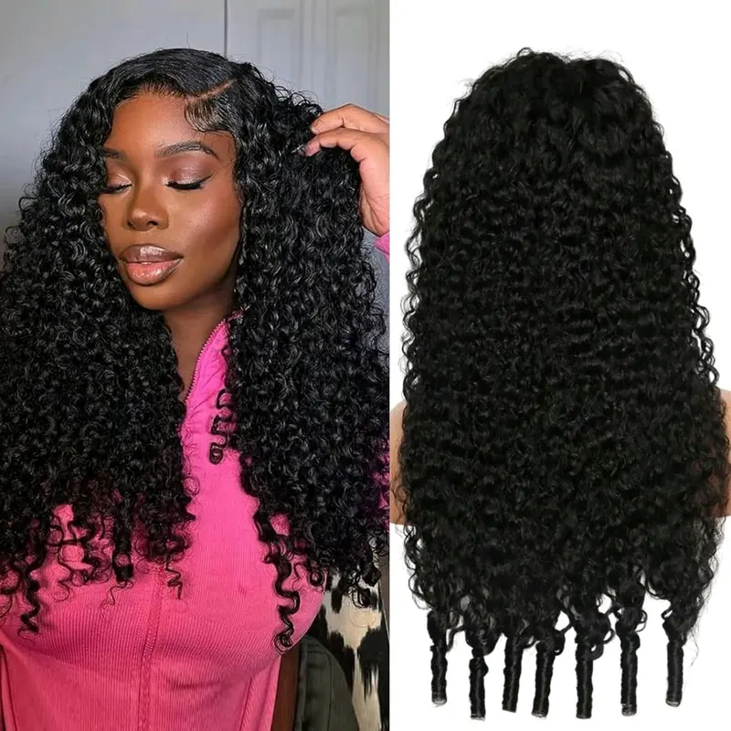 [3 IN 1 Half Wig]Half Wig Burmese Curly Wig for Women Wear Go Glueless Wigs Fiber Hair 3 In 1 Seamless Flip Wig Hairline Beginner Friendly with Spiral End Natural Black Color
