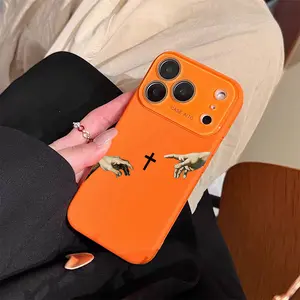 Sleek Michelangelo’s Creation of Adam hands Case Dopamine Ins Style Solid Color Phone Case with Ultra Skin friendly Touch, All Inclusive Lens Phone Case Suitable for Apple 17 16 15 14 13 12
