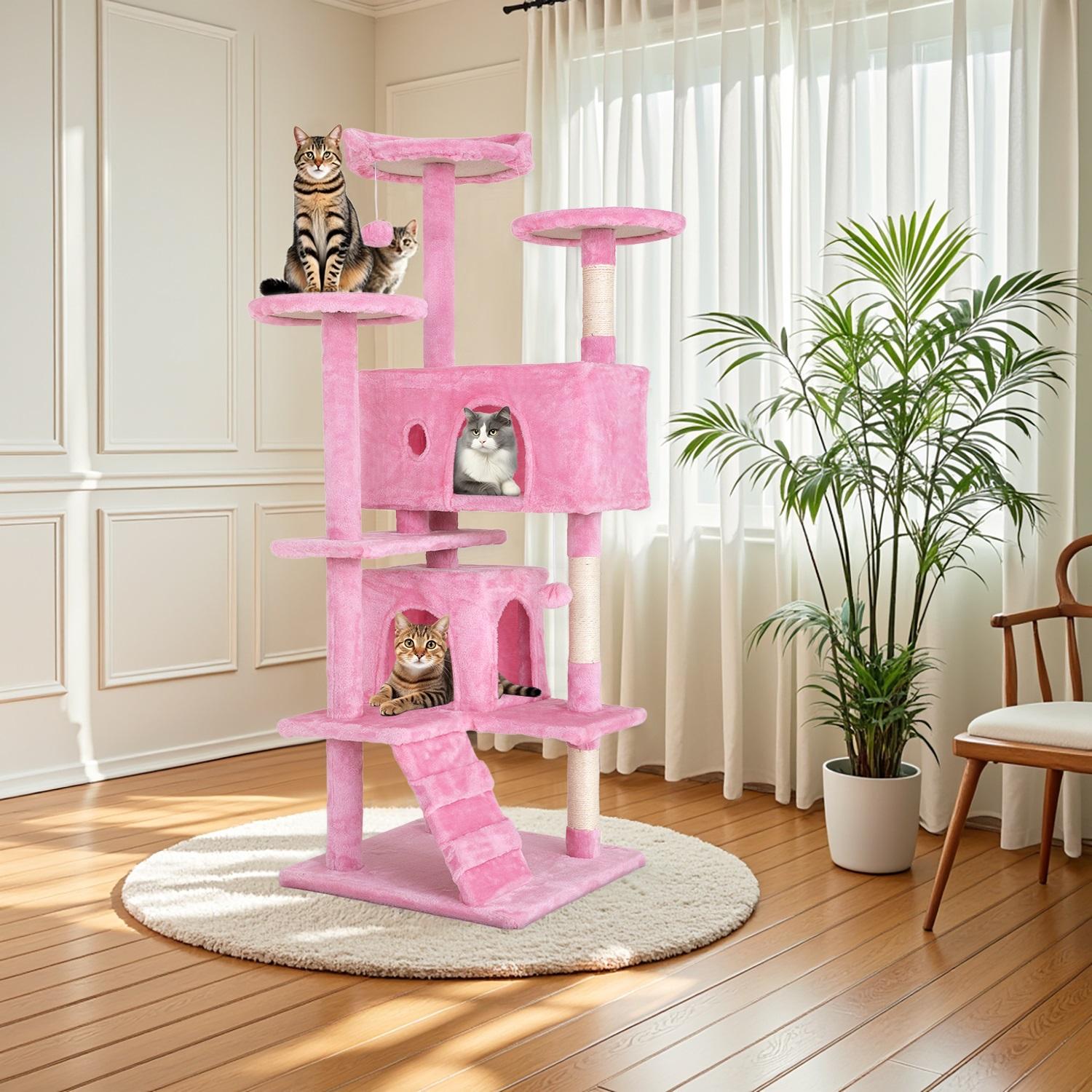 BestOffice 54/70in Cat Tree Tower Multi-Level Durable Sisal Scratching Post Cozy Fun Jumping Platform Space Saving Condo Play House for Indoor Cats Home Vertical Scratcher Portable BestOffice 54/70in Cat Tree Tower Multi-Level Durable Sisal Scratching Post Cozy Fun Jumping Platform Space Saving Condo Play House for Indoor Cats Home Vertical Scratcher Portable