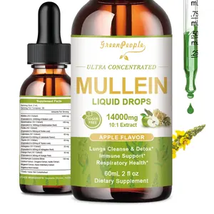 Greenpeople Mullein Drops for Lungs - Vegan mullein leaf extract Highly Absorption - Lung Cleanse & Immune Support, Apple Flavor, 60ml