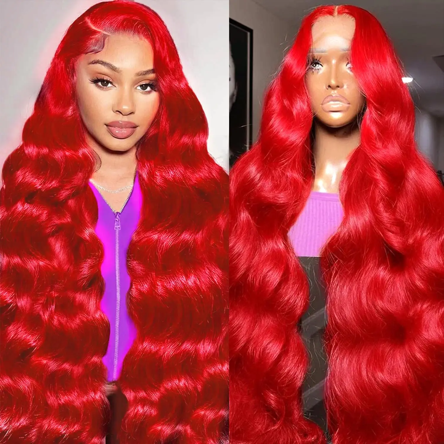 30 Inch Red Wig Human Hair Body Wave Red 13x6 HD Lace Front 