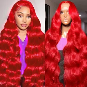 30 Inch Red Wig Human Hair Body Wave Red 13x6 HD Lace Front Wigs Human Hair  180 density HD lace frontal Wigs 13x6 Colored Real Wigs Hair for Women, Human Hair Silky
