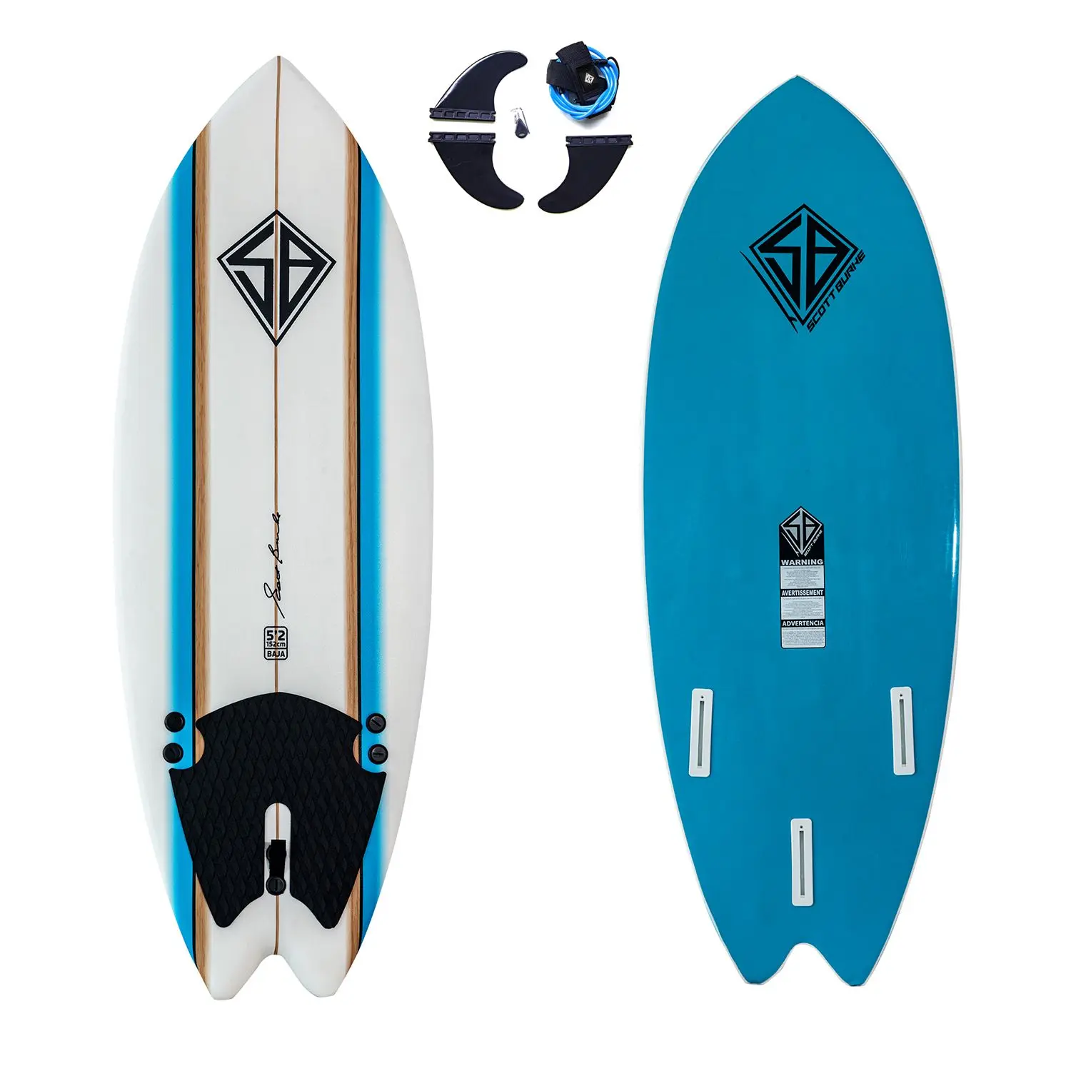 Unisex 5'2" Fish Tail Soft-Top Surfboard - Intermediate Size, Lightweight EPS Foam, High Density PE, 22 in, 6 lb, 150 lbs Capacity, Slick Bottom, Laminated IXPE/XPE Deck Skin, Includes Leash, Tri-Fin Set, Traction Pad, Easy to Install & Carry