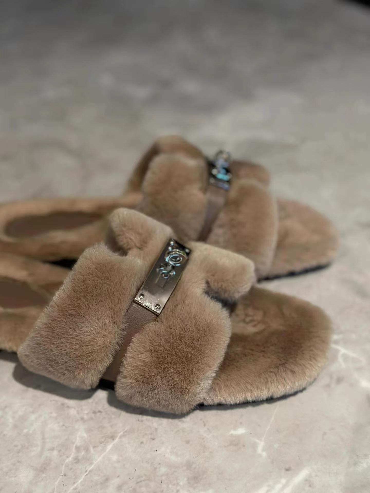 Mao Mao Women's Soft Furry Slippers 2025 Spring Autumn Round Toe Non-Slip Sole Adjustable Straps Elegant Home Wear Flipflop Girl Walking Shoes SpringStatements