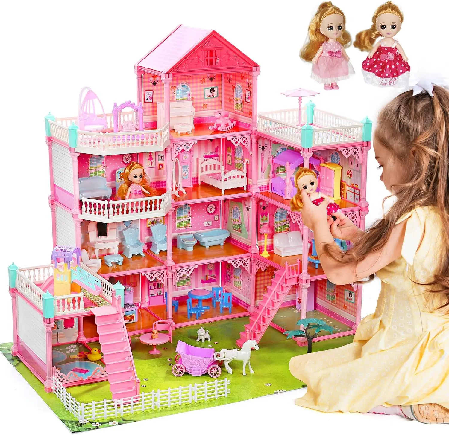 11-Room Dollhouse for Girls, Large Pretend Playhouse Doll Playsets, Assembly-Required Play House Set, Ideal Spring Gift (Lights Not Included)#backtoschool #sohochic