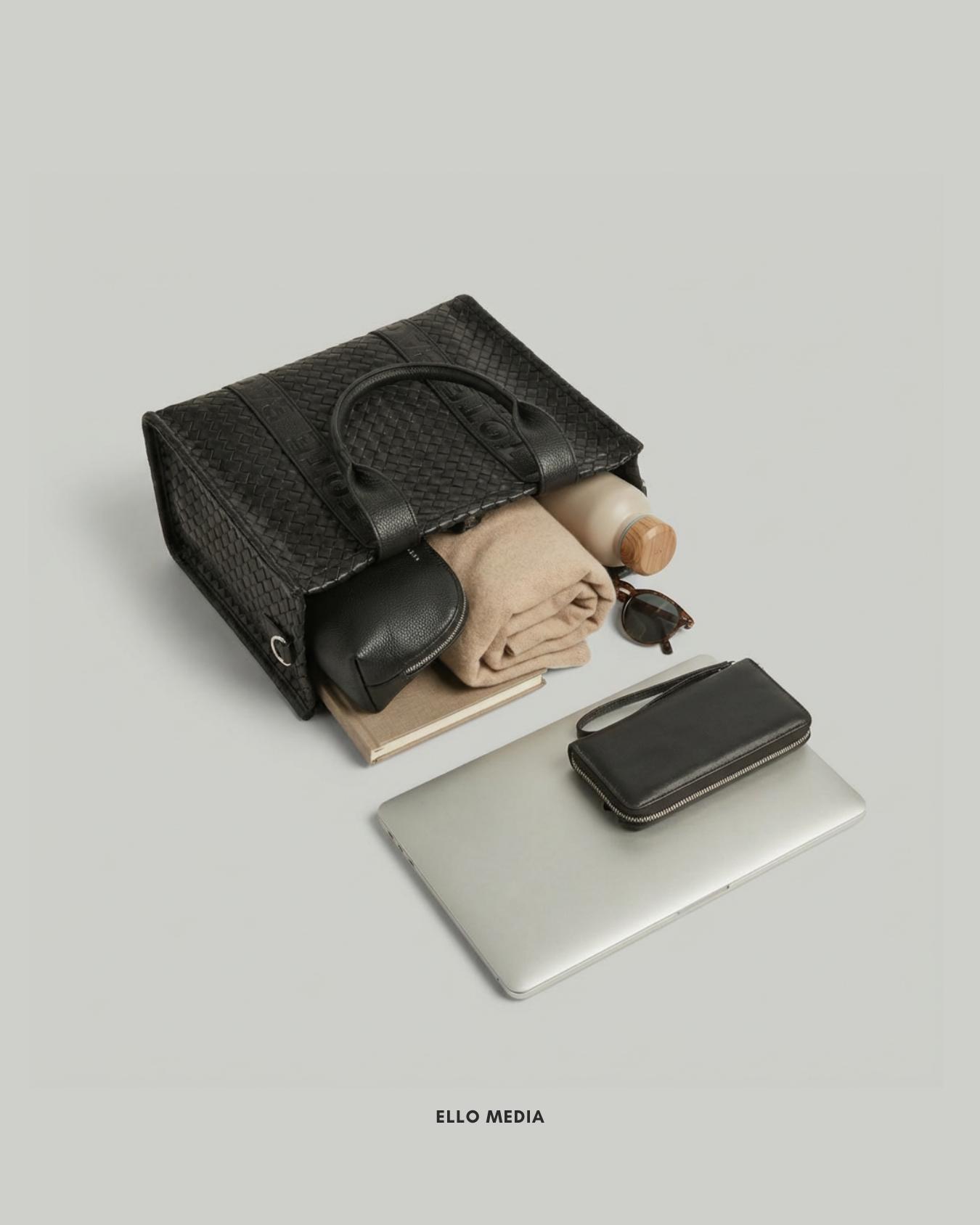 Woven Quilted Tote & Wallet Set - Stylish Square Women's Bag Combo, Spacious & Trendy for Daily Use Weave Style