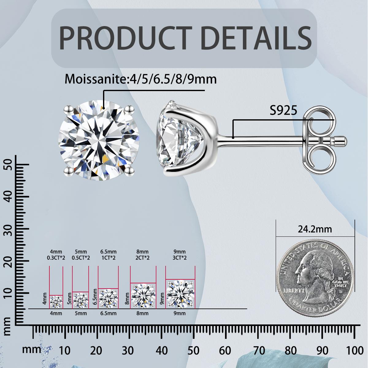 Delzzad 14k Gold-Plated Solitaire Four Prong Earrings Screw Back/Butterfly Back Lab-Created Moissanite Stud Earring S925 Sterling Silver Moissanite Jewelry Perfect Birthday Mother’s Day Christmas Gift for Women Studearrings