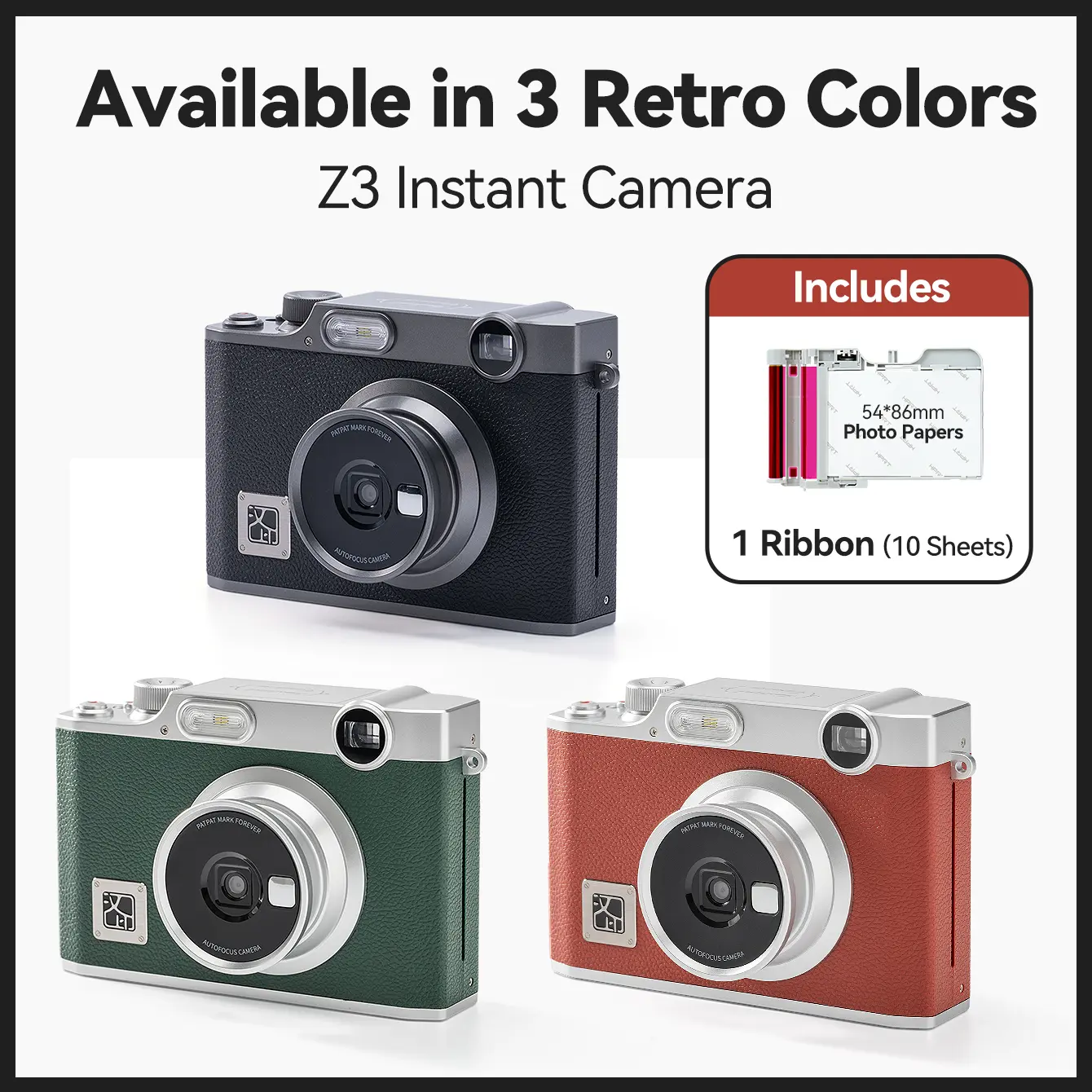 Hanin Z3 2-in-1 Instant Camera & Color Printer - Portable Pocket Camera, Compact Colorful Design, 2.1 in (54*86 mm) Sticky Photo Paper (10 Sheets Included), Prints Photos for Cells#SummerSale, Black + 10 Sheets