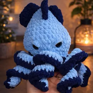 Soft Handmade Angry Blue Octopus Plush 7 inch