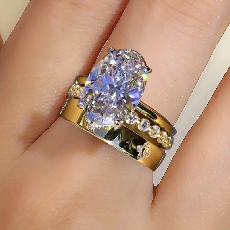 Oval Cut Bridal Ring Set 3Pcs Stackable Promise Wedding Bands Statement Engagement Rings for Women Bridal Party Jewelry Gift for Anniversary Birthday