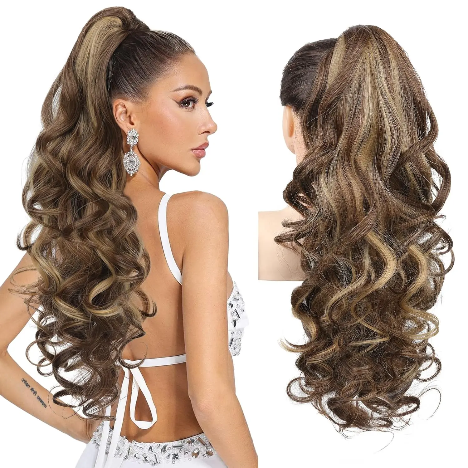 Claw Clip Ponytail, 24" Long Wavy Synthetic Extensions & Pieces for Women's Fashion, Volumizing Hairpiece for Daily Use or Party