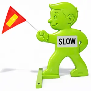 Outdoor Child Safety Sign - Kid Alert Street Safety Sign - 31" Green Caution Sign for Neighborhoods Schools Driveway, Children at Play Sign with Reflective "SLOW" Sticker & Warning Flag