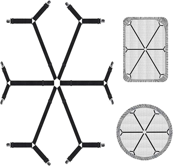 Sheet Fasteners, Adjustable Elastic Bed Sheet Holder Straps for Full,Queen,King Twin Bed,6 Way Cross Sheet Clips Suspenders Band,Fitted Round and Square Mattresses