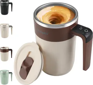 Self Stirring Coffee Mug with Temperature Display, Rechargeable Stirring Mug, Automatic Self Stirring Cup with Lid, For Coffee, Milk and Other Beverages, Brown