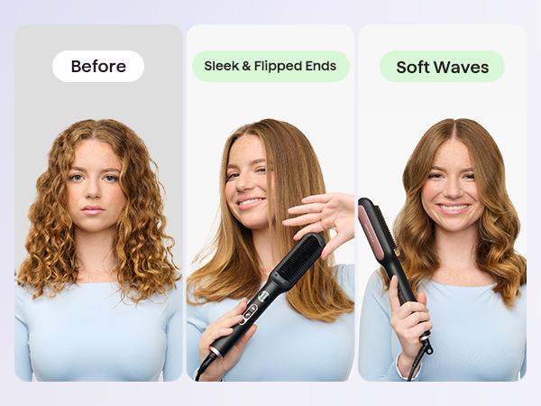 Wavytalk Sleek Sweep Ionic Hair Straightener Brush and Blown Away Ionic Hair Dryer with Diffuser Set