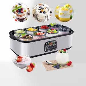 Yogurt machine fully automatic digital yogurt machine, 8 glass jars, LCD display screen with temperature control stainless steel design, adjustable temperature and time control, stainless steel design, used for homemade yogurt creativity