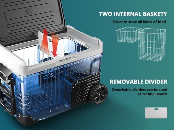 【 LIVE】EUHOMY 2025 12V Portable Refrigerator Freezer (-4℉~68℉) | 22QT(21L)/37QT(35L)/53QT(50L) Sizes, 12/24V DC & 110-240V AC Compressor Cooler | with Wheels & Baskets for Camping, Travel, Truck, RV, Boat