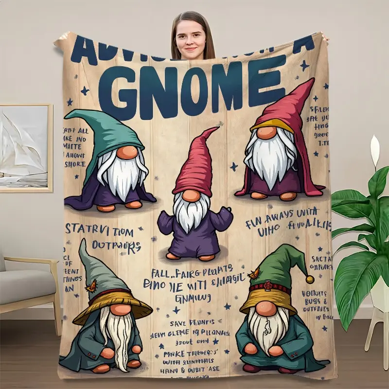 1pc Cozy Gnome Plush Flannel Throw Blanket - Soft, Warm for Sofa & Bed - Multicolor Themed Cover - Thoughtful Housewarming & Holiday Gift for Gnome Enthusiasts,Halloween gift,Halloween,Christmas Gift,Christmas Blanket