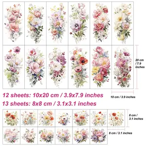 Watercolor Floral Temporary Tattoo Kit for Women Girls - 12 Large Sleeve Sheets +13 Small Flower Fake Tattoos