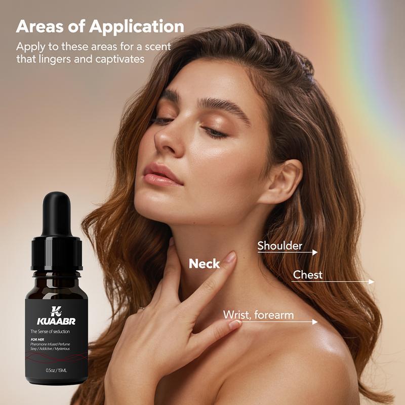 KUAABR Pheromone Perfume for Women - Long lasting fragrance with jasmine and rose flower oils. Integrated with human-friendly pheromones, it subtly enhances attractiveness and self-confidence, suitable for dating, socializing and other occasions, 15 ml.