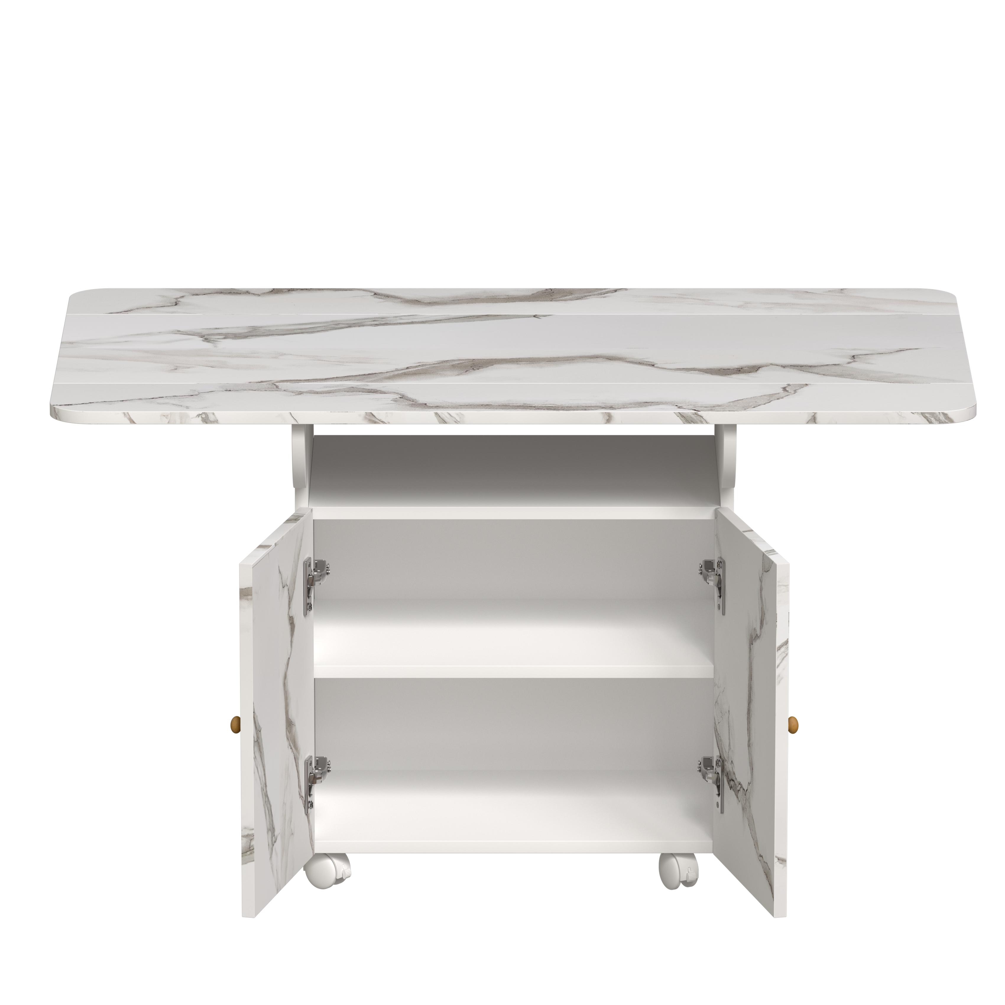 47" Folding Table with Wheels & Storage | Multi-Function Kitchen Island, Dining Table, Desk, Coffee Table & Entryway Console | Space Saving Foldable Table with Marble Top, 6 Casters & Cabinet for Small Spaces, Apartments & Home Office 47" Folding Table with Wheels & Storage | Multi-Function Kitchen Island, Dining Table, Desk, Coffee Table & Entryway Console | Space Saving Foldable Table with Marble Top, 6 Casters & Cabinet for Small Spaces, Apartments & Home Office