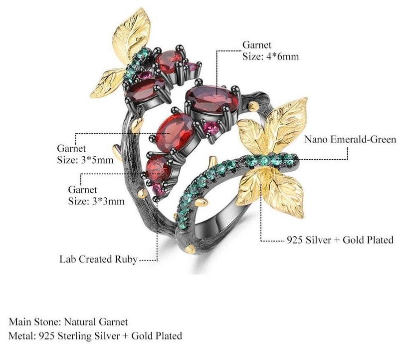 Handmade Adjustable 1.81Ct Natural Garnet Branch Rings