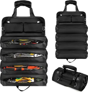 Roll Up Tool Bag Organizer, Heavy Duty Portable Motorcycle Tool Roll with Pockets, Compact Tool Storage for Mechanics, Electricians & Craftsmen, Gift for Men