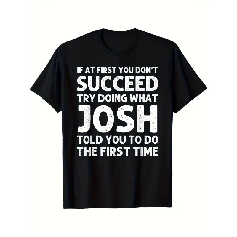 Oversized Funny Josh Graphic T-Shirt for Men, Heavyweight 220GSM Cotton Streetwear, Comfy Basic Short-Sleeve Top, Birthday Gift