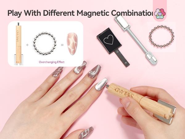 SAVILAND Cat Eye Nail Magnet Set: 4PCS Strong Nail Magnets for Cat Eye Gel Polish, Multi-Functional Magnet Sticks, Essential Nail Art Tools for Stunning Cat Eye Effects
