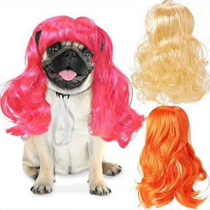 C Pet Wigs Cats and Dog Wigs Funny Cosplay Pet Headwear Dog Cats Wigs with Adjustable Elastic Bands