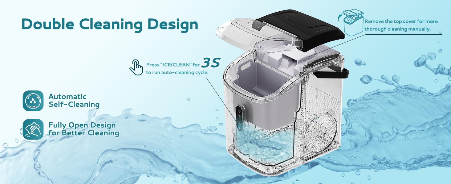 EUHOMY Nugget Ice Maker Countertop with Handle, Ready in 6 Mins, 33lbs/24H, Removable Top Cover, Auto-Cleaning, Portable Pebble Ice Maker with Basket and Scoop, for Home/Kitchen/Party/Camping