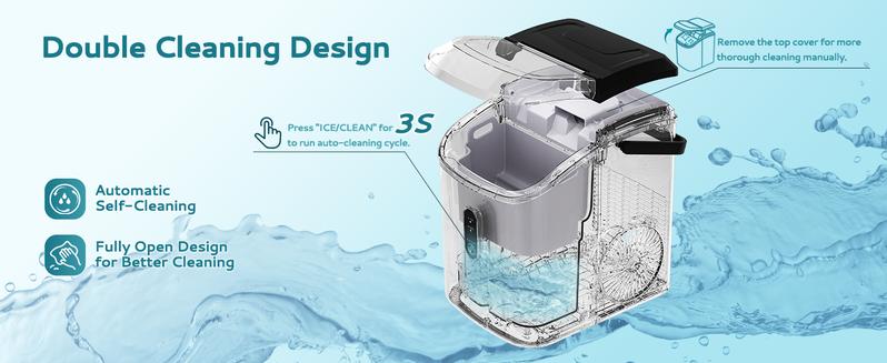 EUHOMY Nugget Ice Maker Countertop with Handle, Ready in 6 Mins, 33lbs/24H, Removable Top Cover, Auto-Cleaning, Portable Pebble Ice Maker with Basket and Scoop, for Home/Kitchen/Party/Camping